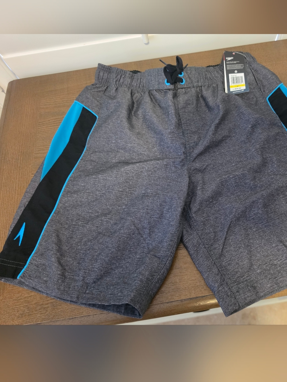 Speedo Heather Gray Swim Shorts with Blue Trim